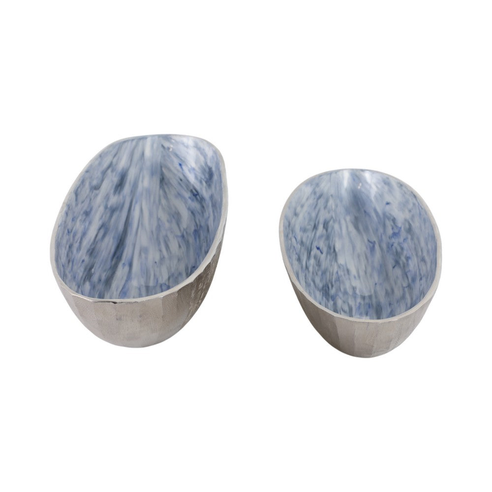 Verny Oval Bowl Set of 2 | Metal & Enamel | Light Blue | 20 & 23"