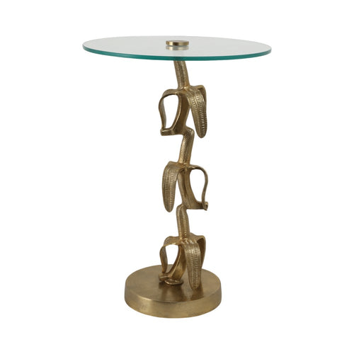 Accent Table | 15" Round Glass Top | Gold Stacked Banana Metal Base