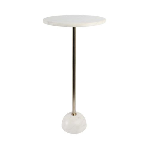 Accent Table | Ball Base | 12" Round White Marble | Gold Metal Pedestal