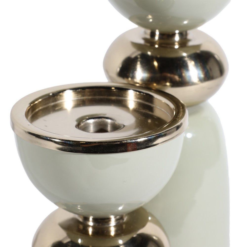 Decorative Curvy Taper Candle Holder | 10" Tall Muted Sage Green Iron