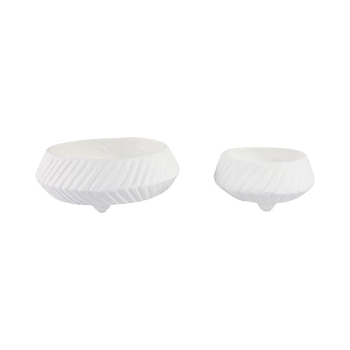 Decorative Bowl Set of 2 | Tapered Line Textured White Ecomix 15 11"