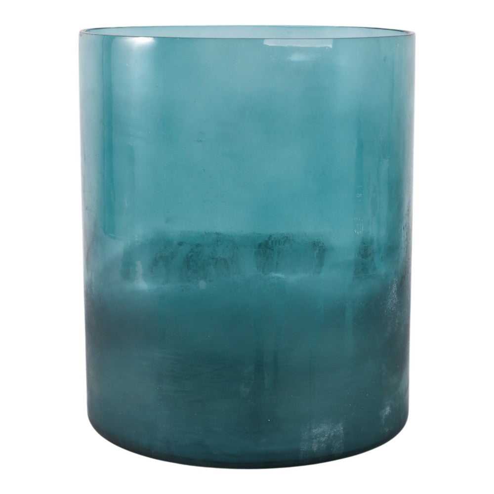 Decorative Coastal Hurricane Candle Holder | Frosted Blue Glass | 12"