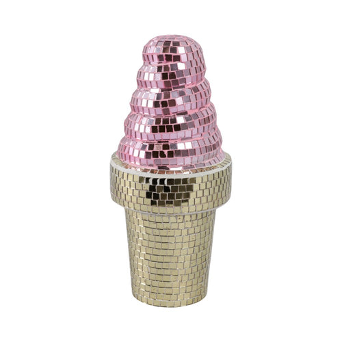Zola Ice Cream Figurine | Mirror-Tile Mosaic Pattern | 9" Pink-Gold Wood