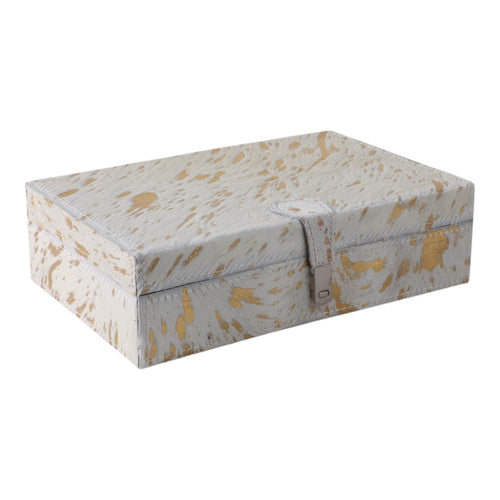 Decorative Jewelry Box | Hair on Hide Leather | 11" Tan Gold Speckled