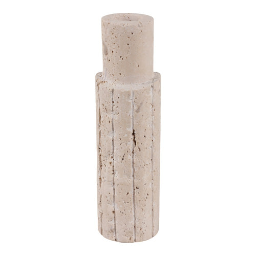 Raw Edge Candle Holder | Fluted Travertine Stone | Tan & Ivory 7"