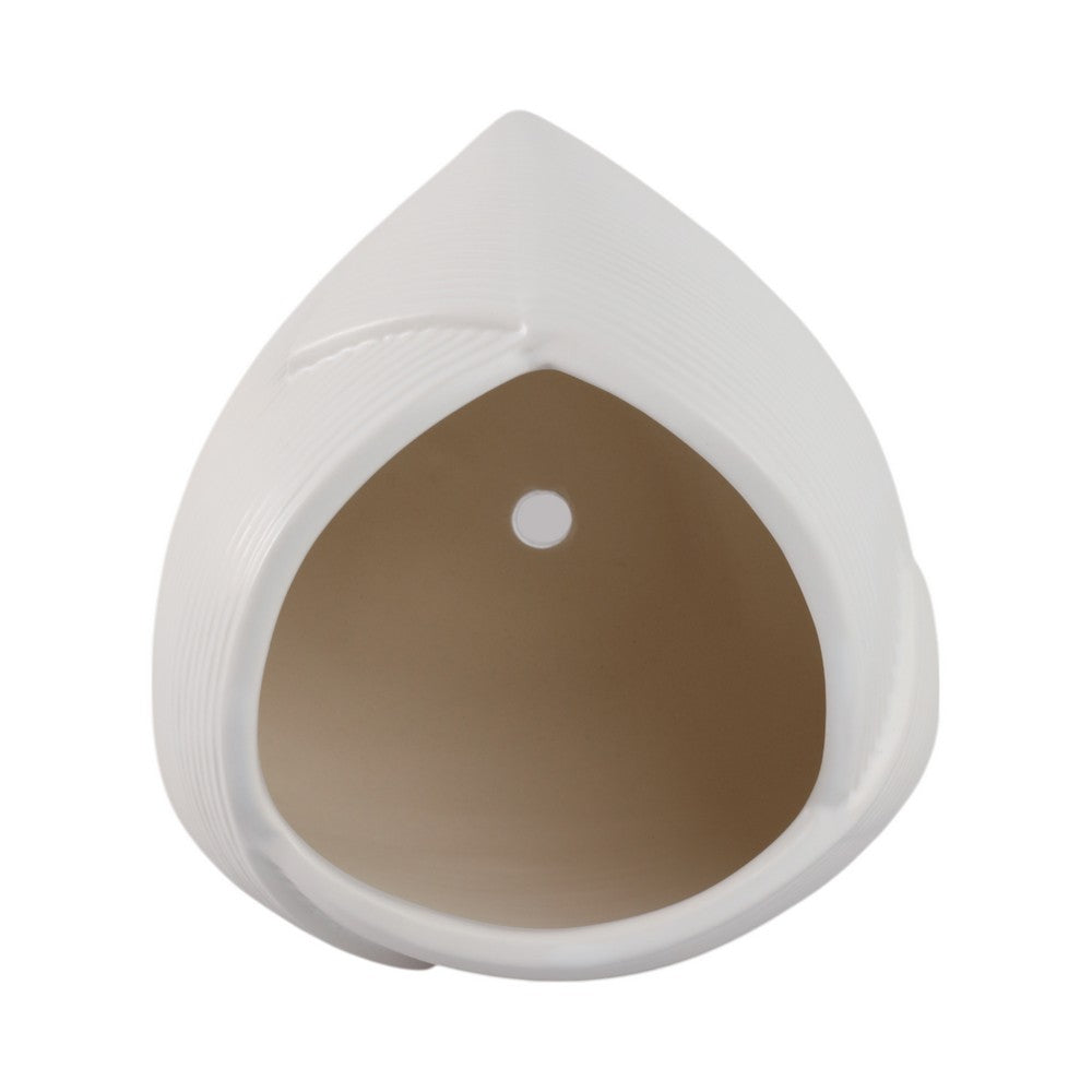 Indoor Outdoor Abstract Flower 8" Planter | White Ribbed Stoneware