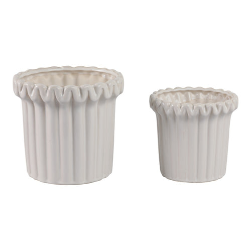 Urit Fluted Planters Set of 2 | Ribbed Sides | Scalloped Rims | Ivory