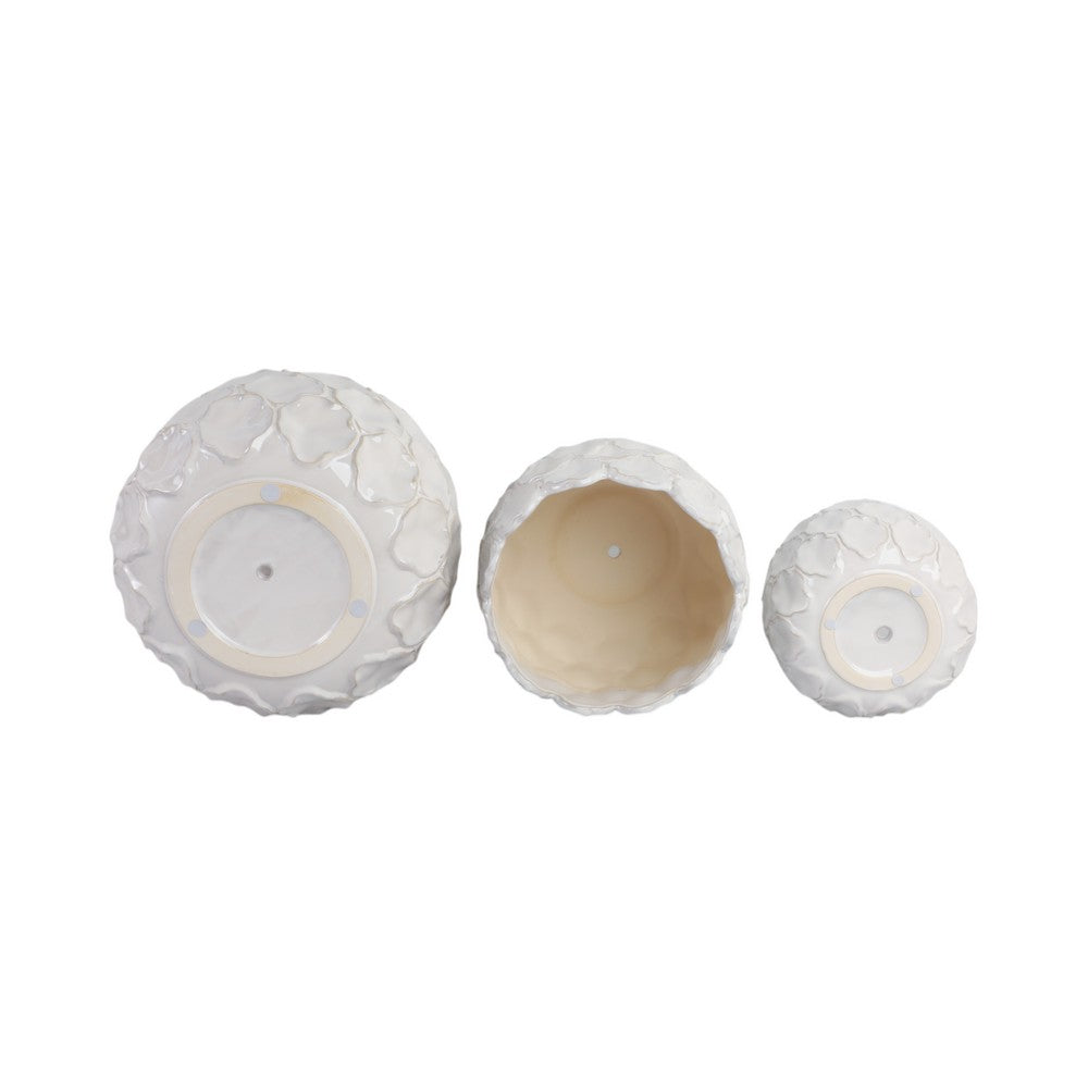 Modern Garden Flower Planter Set of 3 | White Cloudy Petal Ceramic
