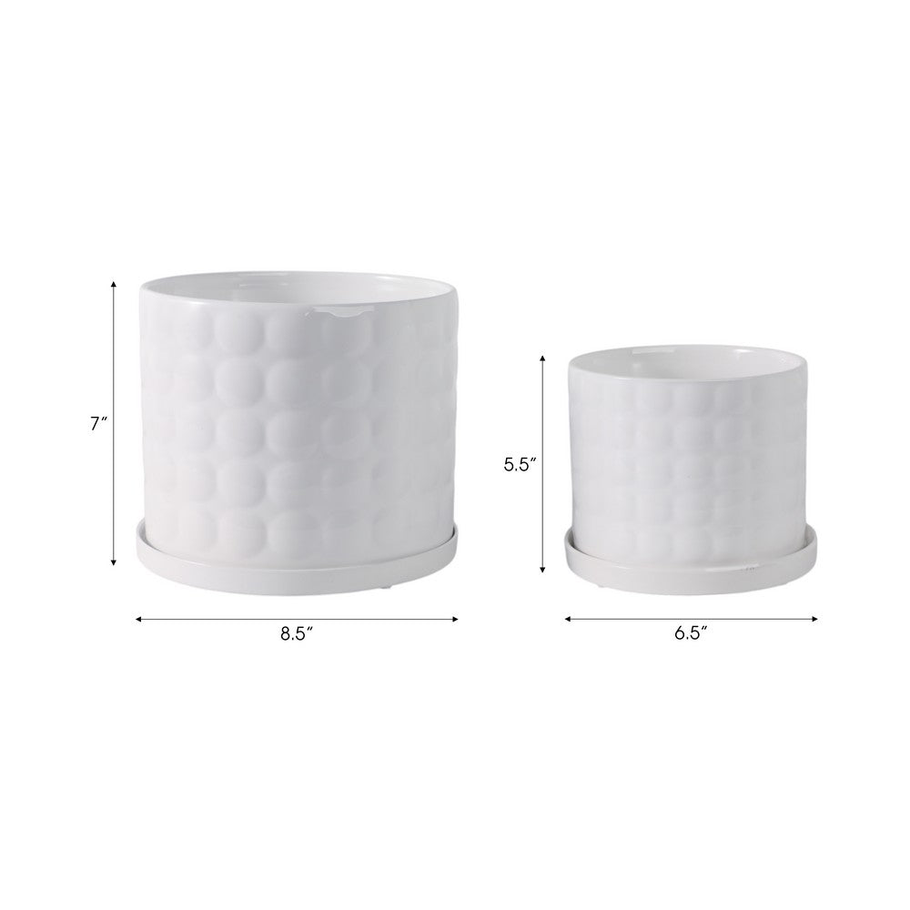 Tuan Planters with Saucers | Set of 2 | White Bubble Texture Ceramic |6,8"