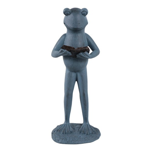 Tyrn Standing Reading Frog Garden Statue | Metallic Gray Resin 18"