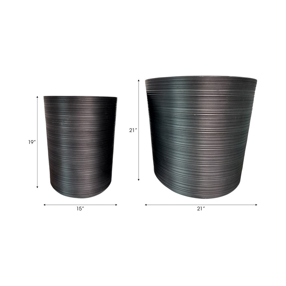 Outdoor Garden Planters Set of 2 | Textured Black Resin | 19 & 21"