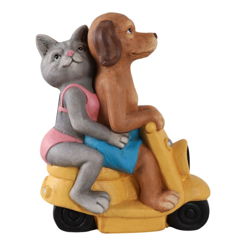 Arlin Statuette Dog & Cat on Solar Scooter | Multi Color Polyresin 17"