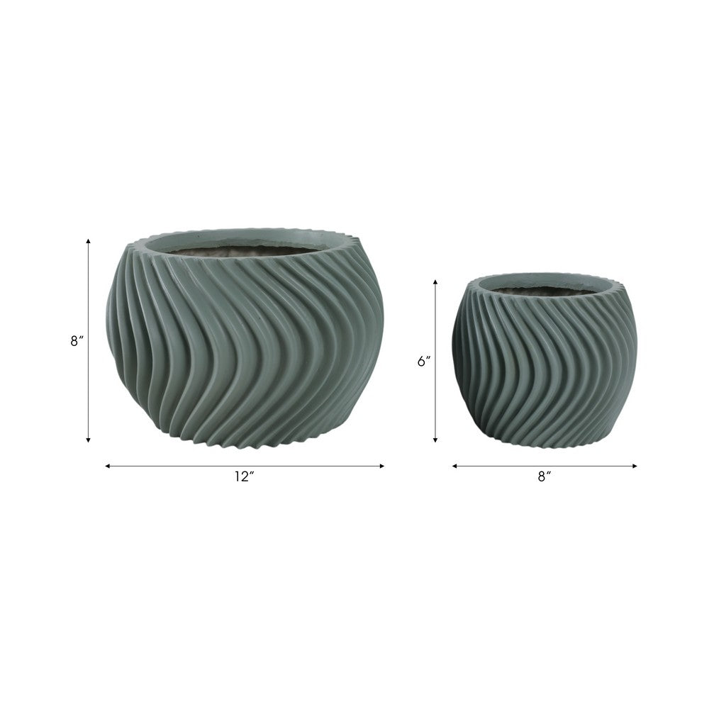 Kime Outdoor Planter Set of 2 | Sculpted Ribbed Wave Pattern | Sage Green