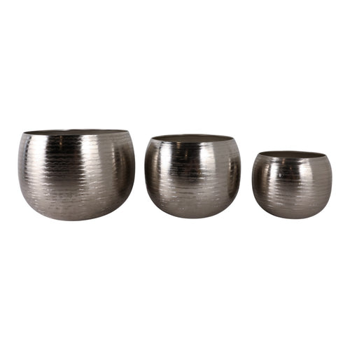 3pc Outdoor Garden Planters | Silver Hammered Finish | 9 | 12 | 14"