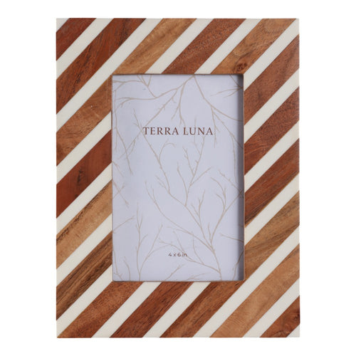 Modern Photo Frame | Fits 4x6 Portrait | Brown & Ivory Diagonal Lines
