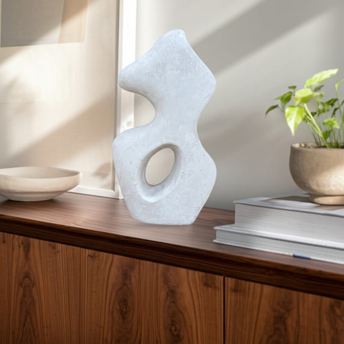 Elegant Curved Abstract Sculpture with Open Center | White Paper Mache