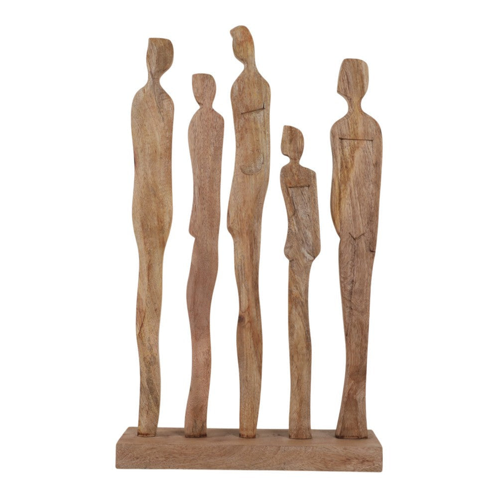 Decorative Sculpture | Standing Human Figures on Base | Natural Brown Wood SBH-22578