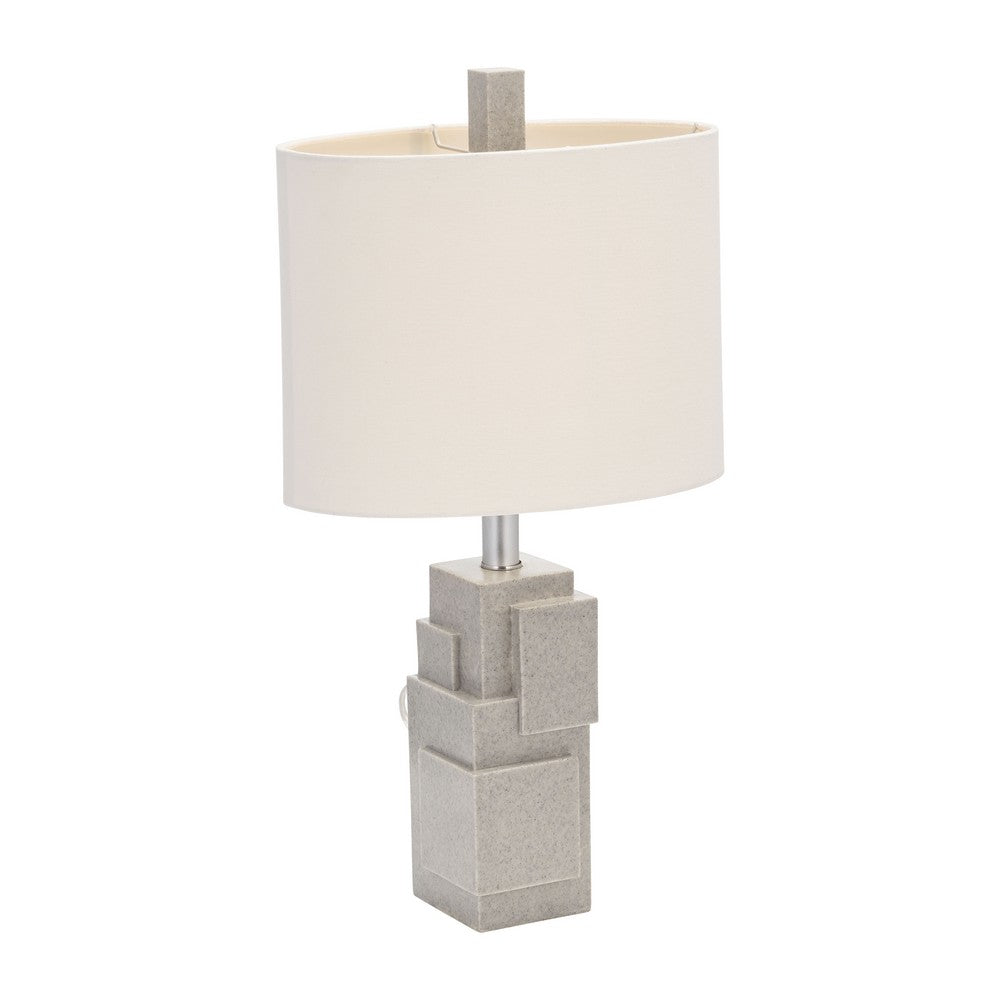 Table Lamp | Gray Sculpted Block Base | Large Cream Drum Shade | 22"