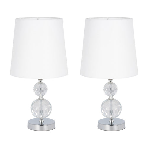 Accent Table Lamp Set of 2 | White Drum Shade | Faceted Crystal Base