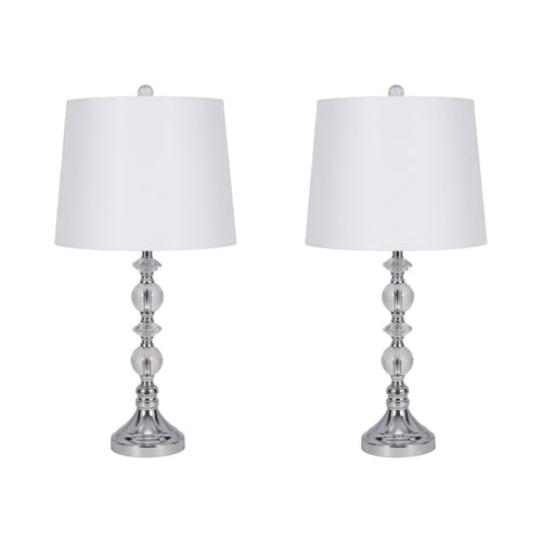Maxx Table Lamps Set of 2 | White Linen Shades | Silver Crystal-Steel 26"