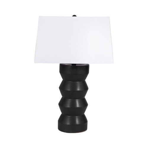 Totem Table Lamp | Off-White Linen Shade | Geometric Black Resin & Metal