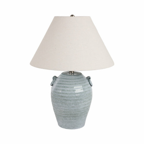 Liani Accent Table Lamp with Jug Handles | Tapered Shade | Blue Ceramic 25"