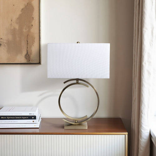 Accent Table Lamp | 30" | White Rectangular Shade | Bronze Circles Base