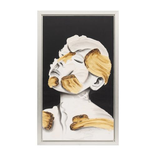 Deep Thought Abstract Face Wall Art | 36x59 White | Gold Stroke Accent