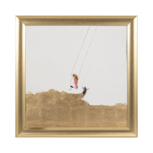 Swing Wall Art Painting | Minimalist White | Gold Frame Canvas | 47x47