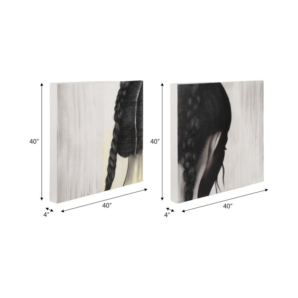 Karla Hand-Painted Girl Wall Art Set of 4 | Black Canvas | Wood 79"