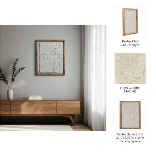 Framed Wall Art | Geometric Textured Ceramic & Paper | Off White 22 x 29