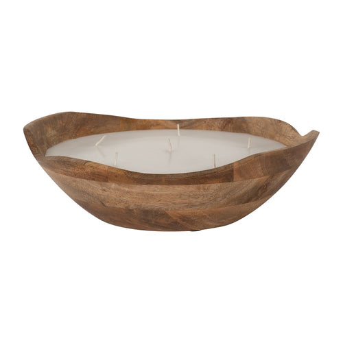 14oz Vanilla Scented Candle Bowl | Handcrafted Brown Wood 10"