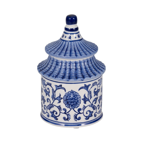 Chinoiserie Pagoda Candle | 9oz Plumeria Scent Blue & White Ceramic 7"