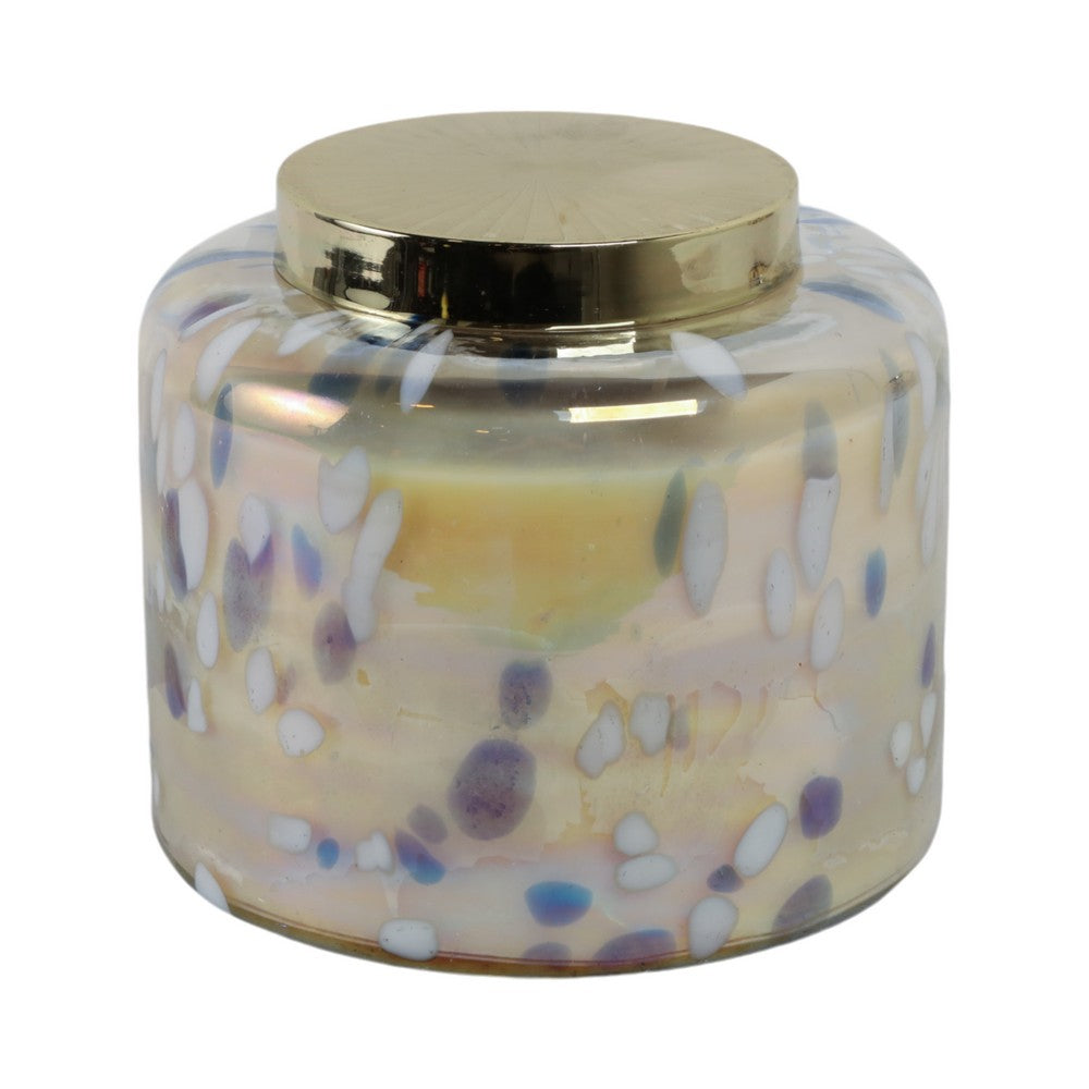 Rhea Jasmine Scented Candle with Lid | Gold-Blue Speckled Glass 9"