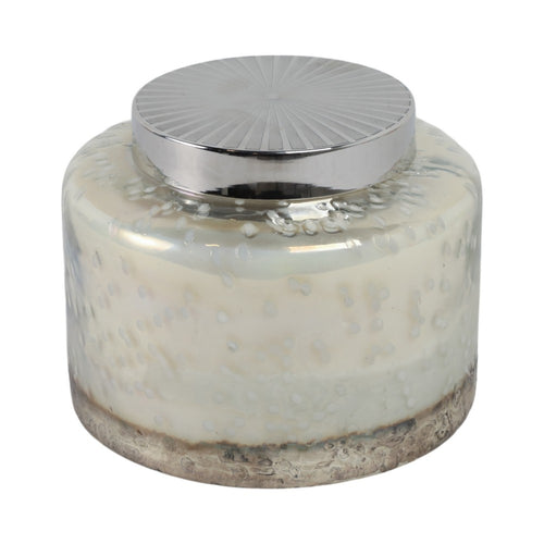 71oz Candle with Lid | Lavender Scent | Clear Speckled Glass | Silver | 7"