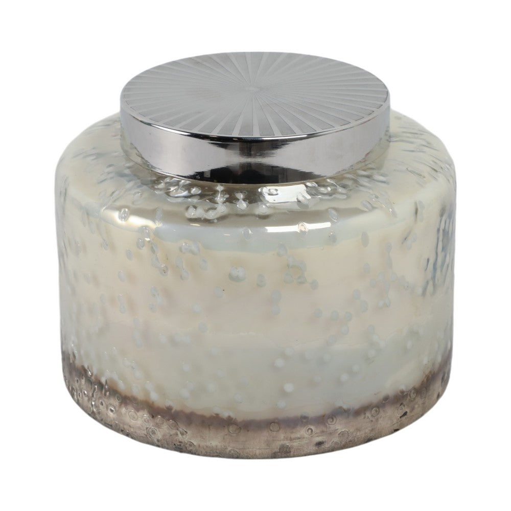 71oz Candle with Lid | Lavender Scent | Clear Speckled Glass | Silver | 7"