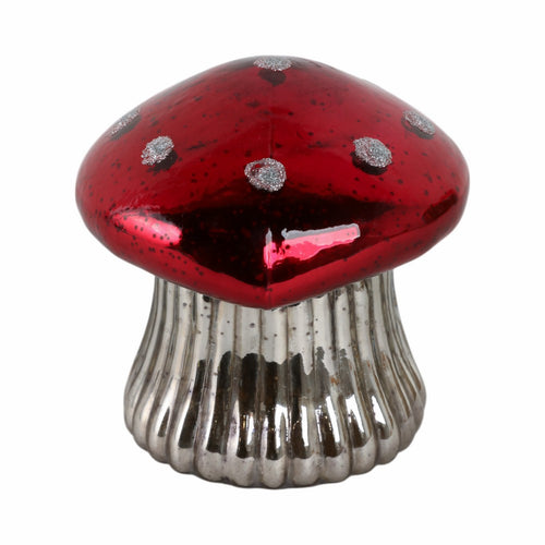 Decorative Mushroom Candle | 12oz Soy Wax Cinnamon Scent | 6" Red Glass