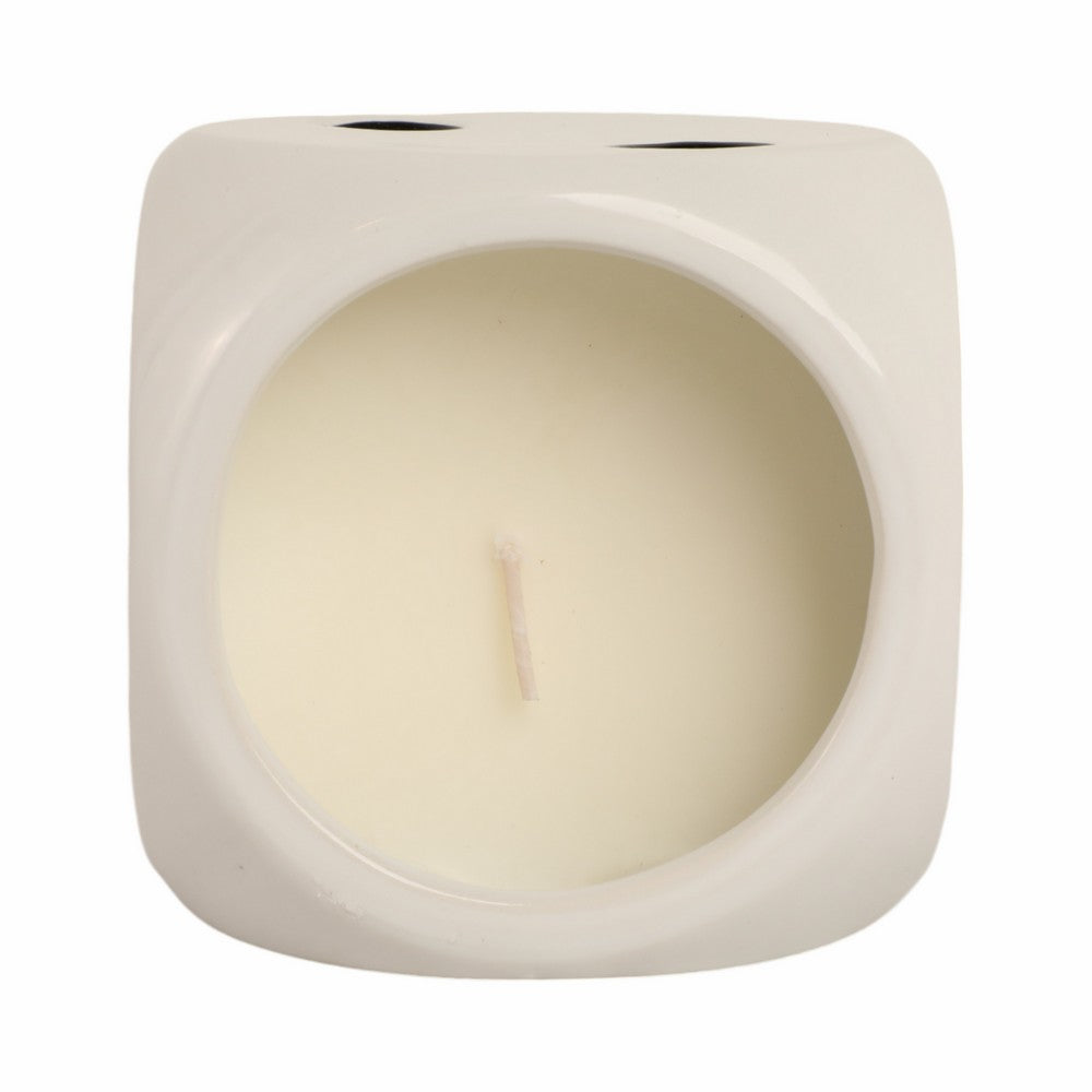 Tobacco Scented Dice Candle | 5" | White Ceramic w Black Dots