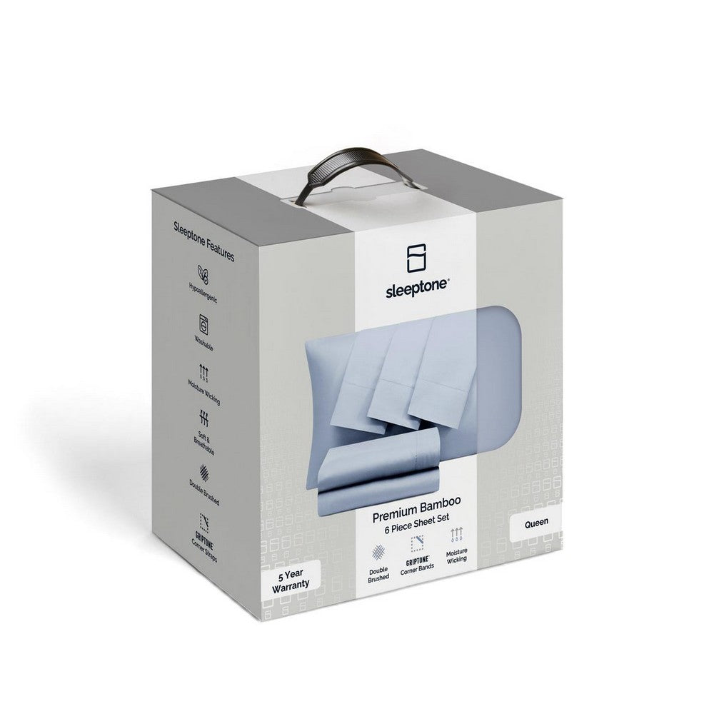 Sleeptone Full 6pc Sheet Set w 4 Pillow Cases, Light Blue Polyester