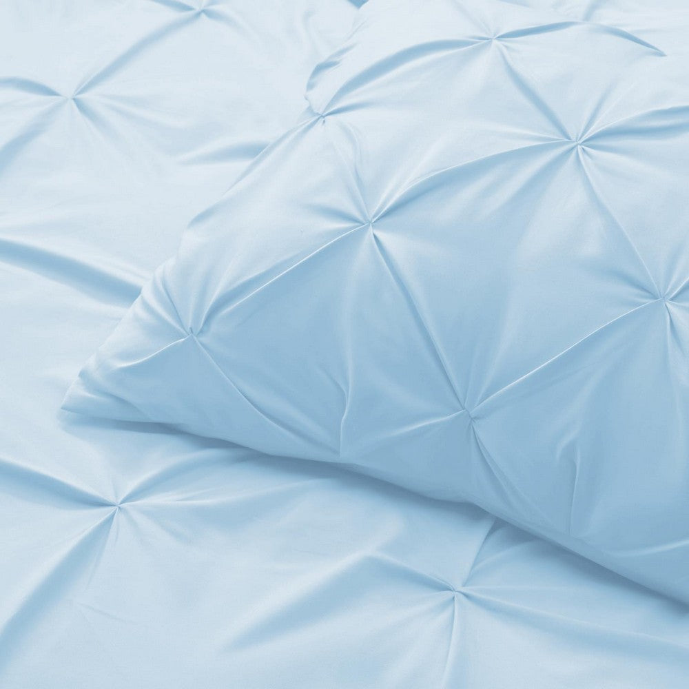 Sleeptone 3pc Twin Size Comforter Set w 2 Shams, Blue Pinch Pleat