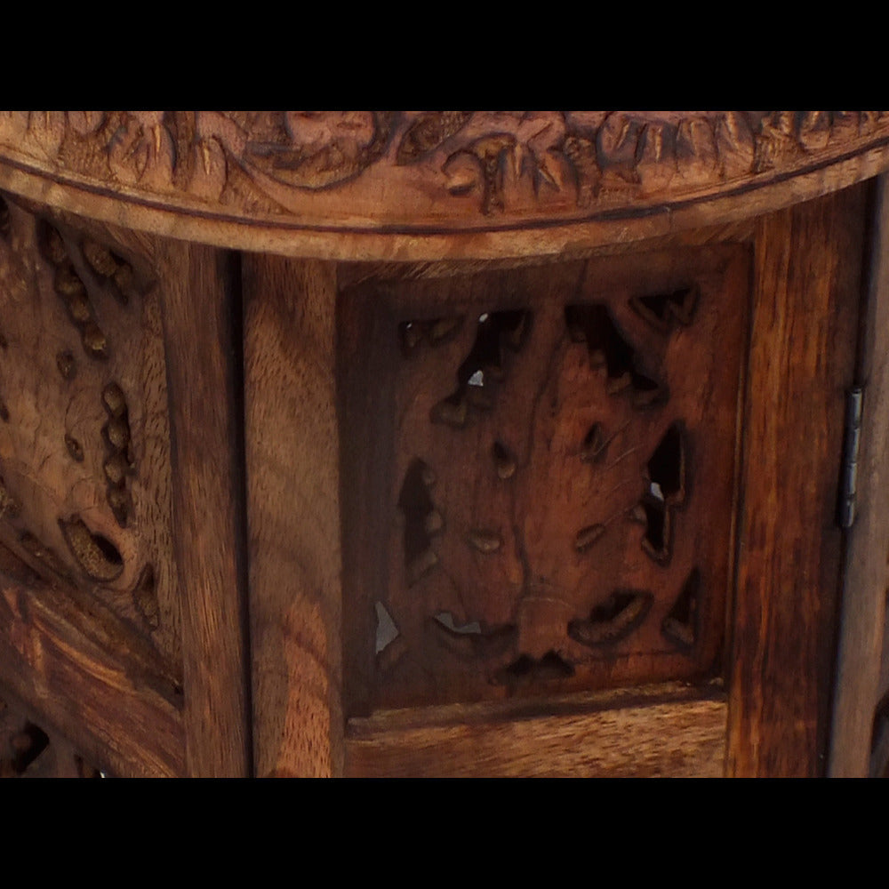 18 Inch Mango Wood Folding Accent Table Hand Carved Walnut Brown By The Urban Port UPT-148946