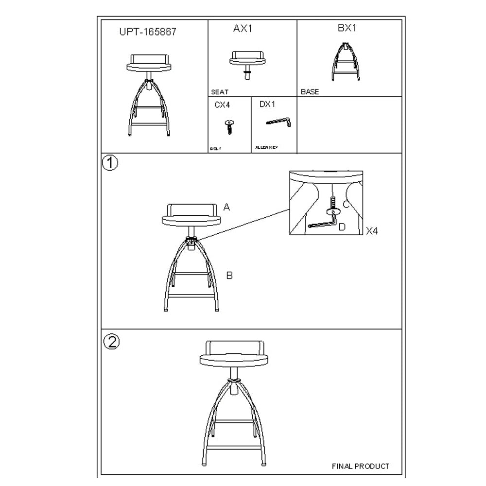 Pia 25-31 Inch Set of 2 Industrial Style Counter Height Stools with Adjustable Swivel Seat Brown Black By The Urban Port