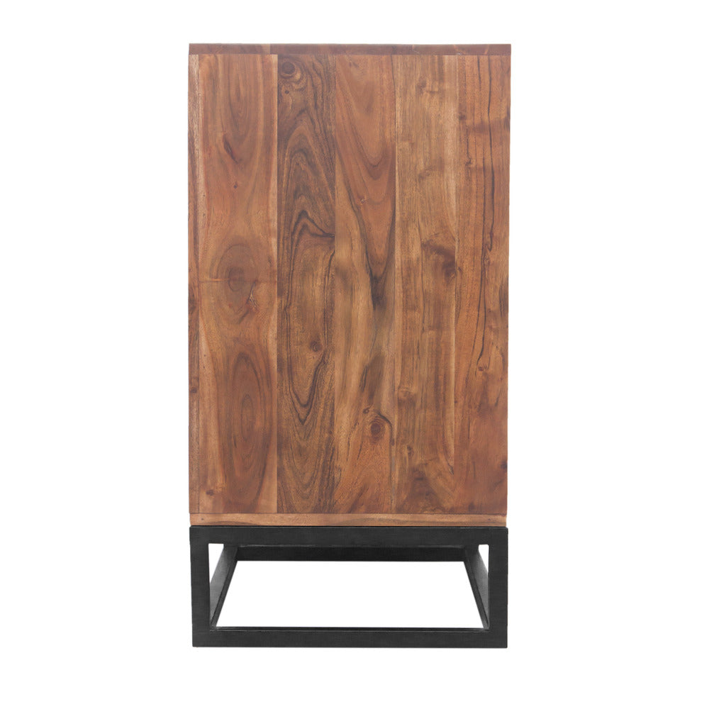 Modern Acacia Wood Dresser or Display Unit With Metal Base Walnut Brown and Black By The Urban Port UPT-182996