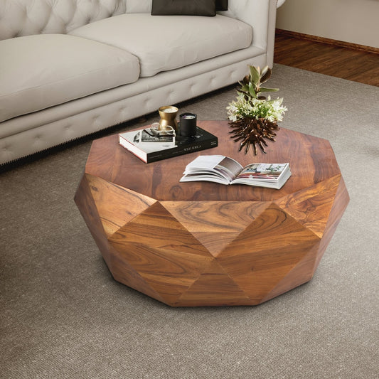 Bon 33 Inch Diamond Shape Acacia Wood Coffee Table With Smooth Top, Dark Brown By The Urban Port