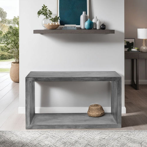Keli 52 Inch Cube Shape Wooden Console Table with Open Bottom Shelf, Charcoal Gray By The Urban Port