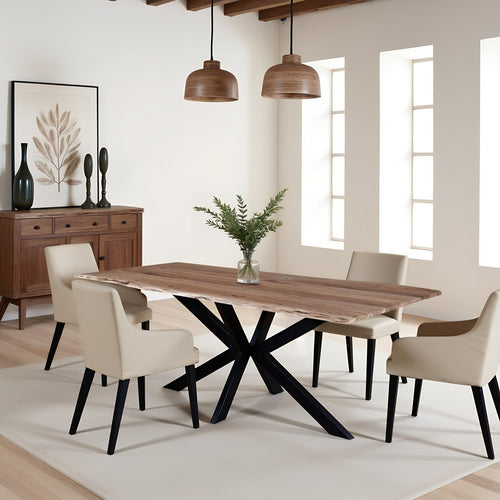 79 Inch Rectangular Live Edge Top Mango Wood Dining Table, Crossed Legs, Brown, Black By The Urban Port