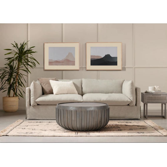 Alisha 36 Inch Coffee Table, Handcrafted Drum Shape with Ribbed Edges, Gray Mango Wood  The Urban Port