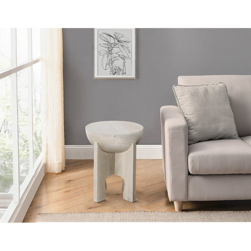 Tomas 20 Inch Side End Table, Mango Wood Drum Top, Classic Washed White The Urban Port