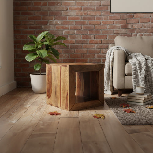 16 Inch Cube Shape Rosewood Side Table With Cutout Bottom, Brown By The Urban Port