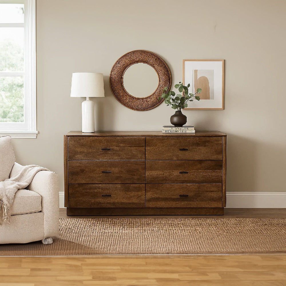 60 inch dresser Tao 6 Drawers Dresser, Mango Wood, Walnut Finish, 60
